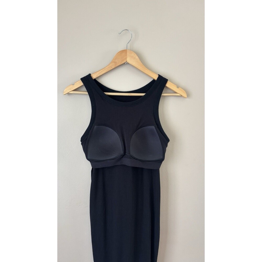 Sleeveless Black Midi Tank Dress With Built In Bra Ribbed Fabric Bodycon Size S - Picture 5 of 5